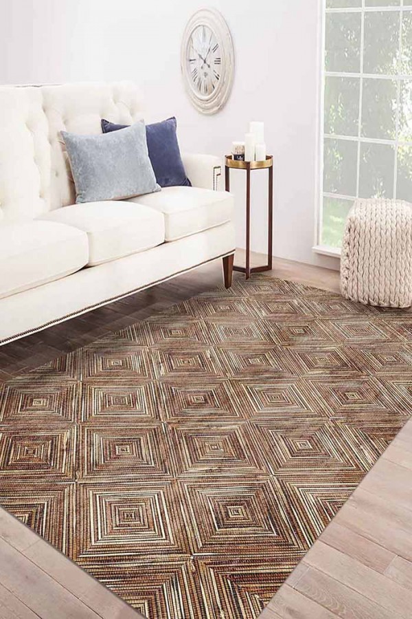 Merlin Iskandinav Desenli Pamuk Tabanlı Yıkanabilen Kaydırmaz Antibakteriyel Şönil Salon Halısı