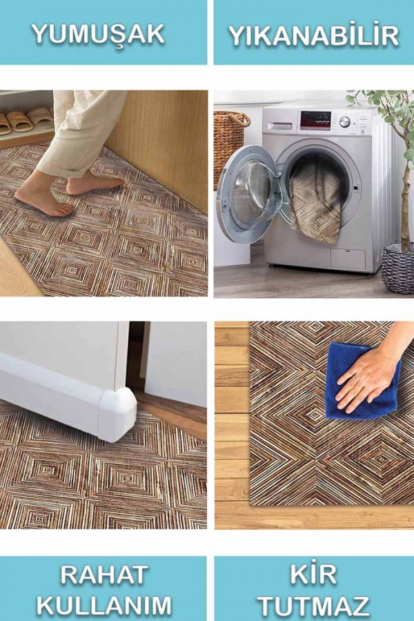 Merlin Iskandinav Desenli Pamuk Tabanlı Yıkanabilen Kaydırmaz Antibakteriyel Şönil Salon Halısı