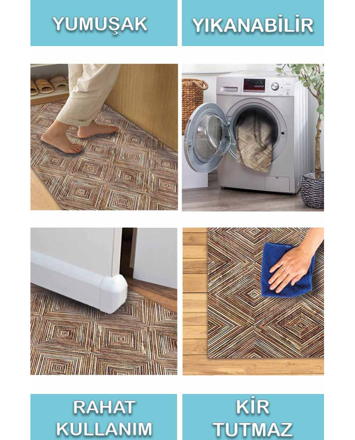 Merlin Iskandinav Desenli Pamuk Tabanlı Yıkanabilen Kaydırmaz Antibakteriyel Şönil Salon Halısı