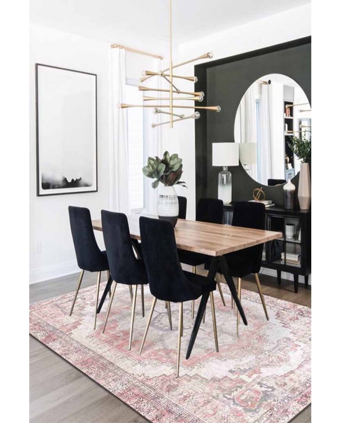 Moeno Kilim Desenli Pamuk Tabanlı Yıkanabilen Kaydırmaz Antibakteriyel Şönil Salon Halısı