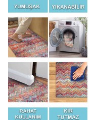 Missoni Desenli Pamuk Tabanlı Yıkanabilen Kaydırmaz Antibakteriyel Şönil Salon Halısı