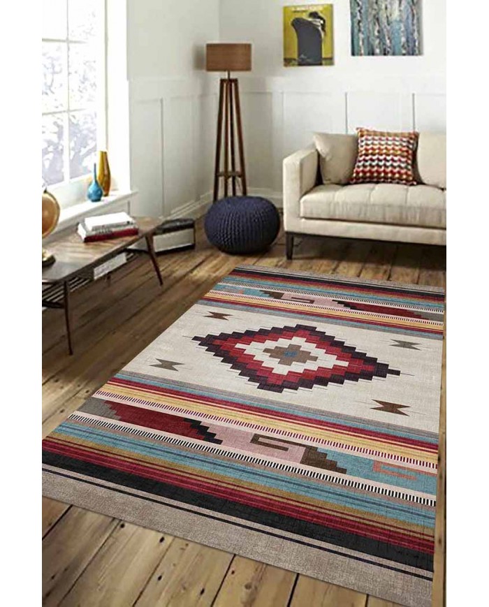 Misty Desenli Pamuk Tabanlı Yıkanabilen Kaydırmaz Antibakteriyel Şönil Salon Halısı