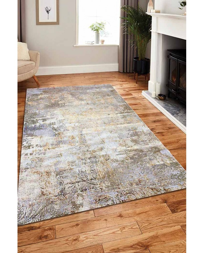 Monet Desenli Pamuk Tabanlı Yıkanabilen Kaydırmaz Antibakteriyel Şönil Salon Halısı