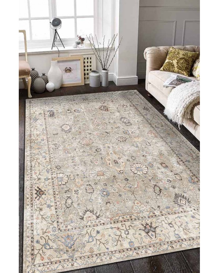 Monty Elit Desenli Pamuk Tabanlı Yıkanabilen Kaydırmaz Antibakteriyel Şönil Salon Halısı