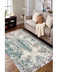 Moss Eskitme Desenli Pamuk Tabanlı Yıkanabilen Kaydırmaz Antibakteriyel Şönil Salon Halısı