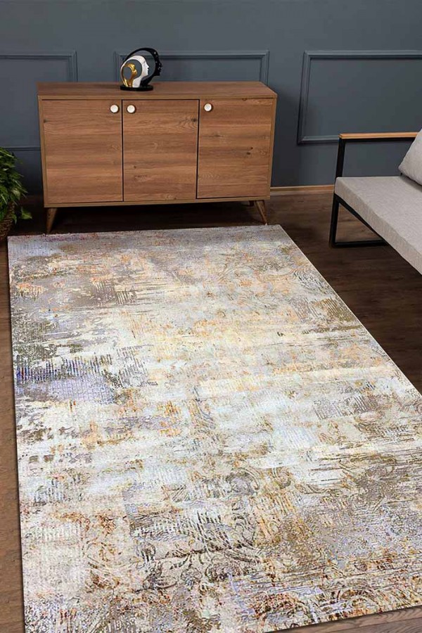 Monet Desenli Pamuk Tabanlı Yıkanabilen Kaydırmaz Antibakteriyel Şönil Salon Halısı