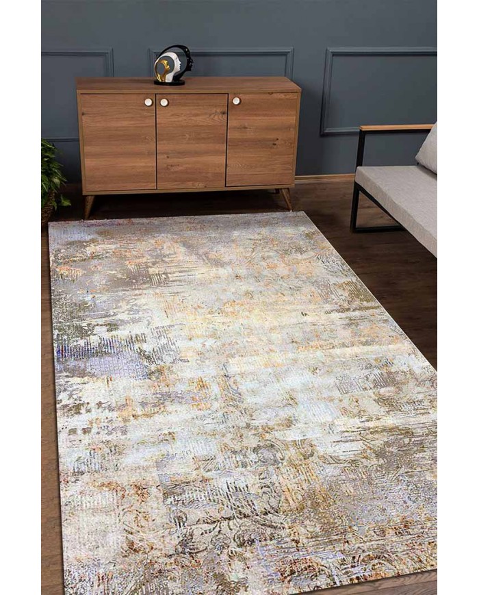 Monet Desenli Pamuk Tabanlı Yıkanabilen Kaydırmaz Antibakteriyel Şönil Salon Halısı