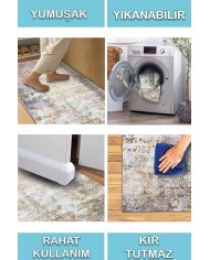 Monet Desenli Pamuk Tabanlı Yıkanabilen Kaydırmaz Antibakteriyel Şönil Salon Halısı