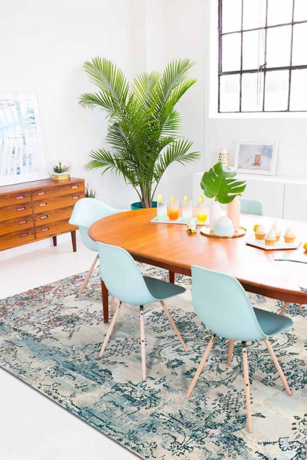 Moss Eskitme Desenli Pamuk Tabanlı Yıkanabilen Kaydırmaz Antibakteriyel Şönil Salon Halısı