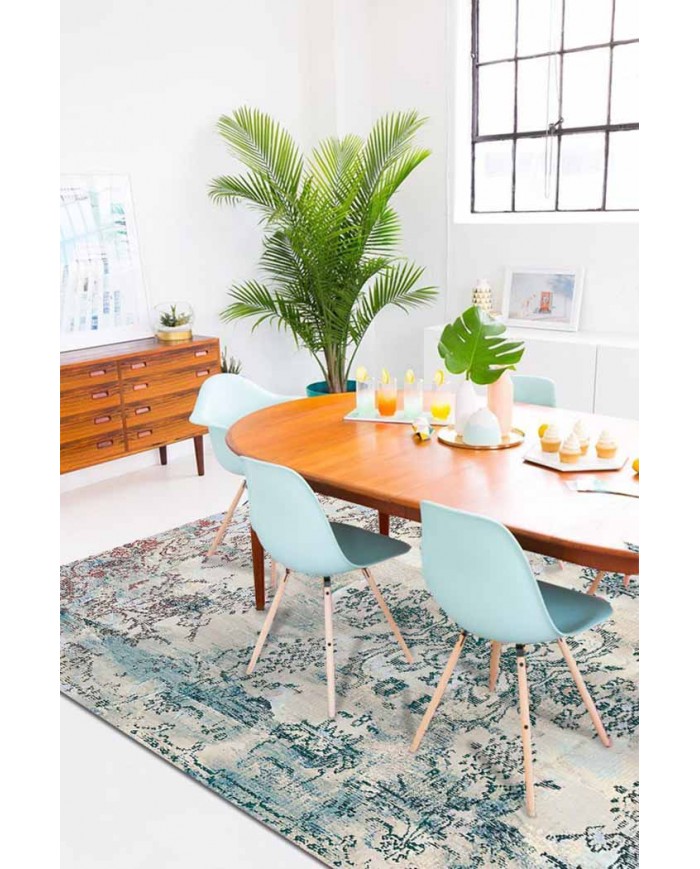 Moss Eskitme Desenli Pamuk Tabanlı Yıkanabilen Kaydırmaz Antibakteriyel Şönil Salon Halısı