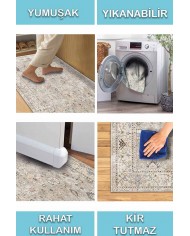 Monty Elit Desenli Pamuk Tabanlı Yıkanabilen Kaydırmaz Antibakteriyel Şönil Salon Halısı
