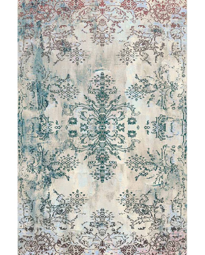 Moss Eskitme Desenli Pamuk Tabanlı Yıkanabilen Kaydırmaz Antibakteriyel Şönil Salon Halısı