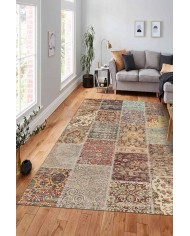 Nadine Patchwork Desenli Pamuk Tabanlı Yıkanabilen Kaydırmaz Antibakteriyel Şönil Salon Halısı