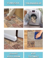Nadine Patchwork Desenli Pamuk Tabanlı Yıkanabilen Kaydırmaz Antibakteriyel Şönil Salon Halısı