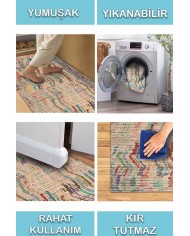 Nador-Morocco Desenli Pamuk Tabanlı Yıkanabilen Kaydırmaz Antibakteriyel Şönil Salon Halısı