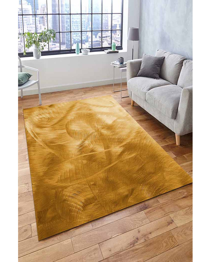 Nigra-Hardal Desenli Pamuk Tabanlı Yıkanabilen Kaydırmaz Antibakteriyel Şönil Salon Halısı