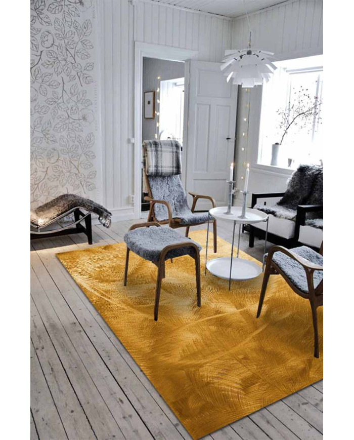 Nigra-Hardal Desenli Pamuk Tabanlı Yıkanabilen Kaydırmaz Antibakteriyel Şönil Salon Halısı