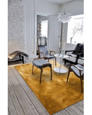 Nigra-Hardal Desenli Pamuk Tabanlı Yıkanabilen Kaydırmaz Antibakteriyel Şönil Salon Halısı