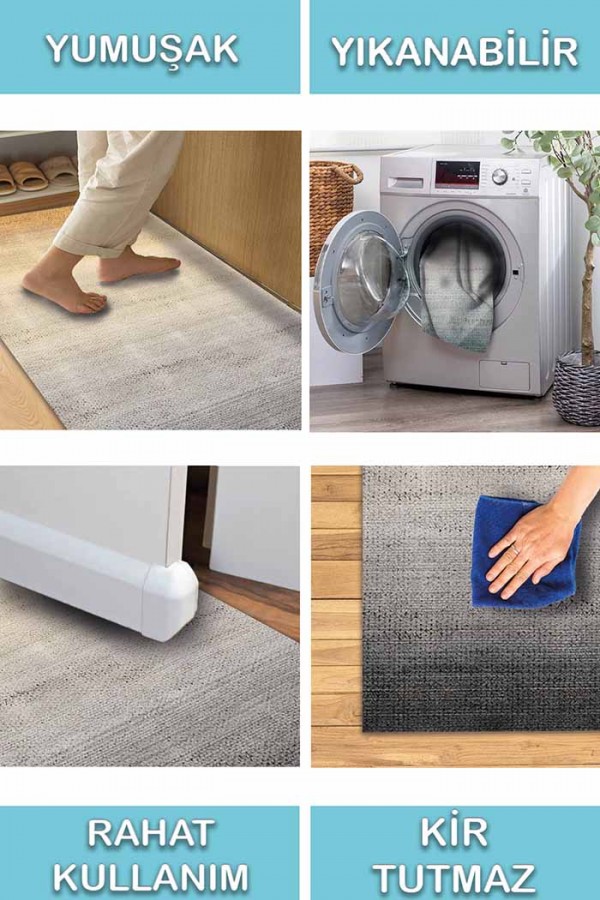 Nigel Desenli Pamuk Tabanlı Yıkanabilen Kaydırmaz Antibakteriyel Şönil Salon Halısı