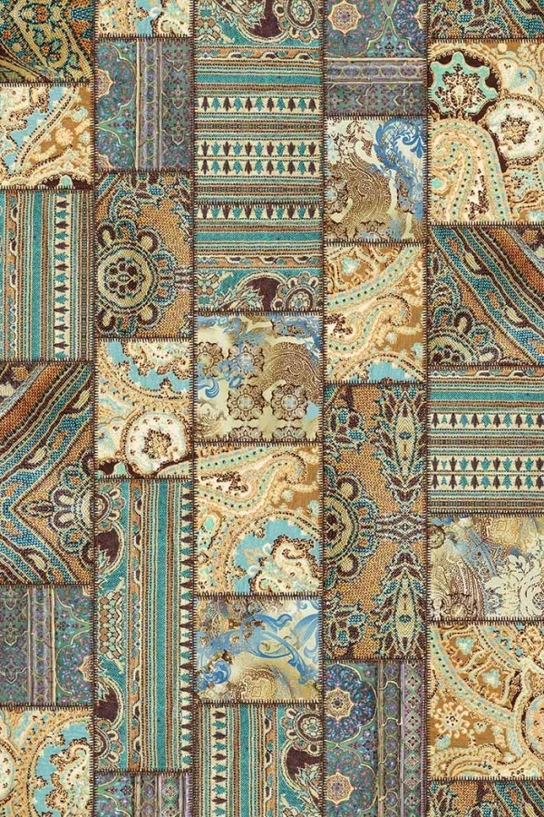 Node Patchwork Desenli Pamuk Tabanlı Yıkanabilen Kaydırmaz Antibakteriyel Şönil Salon Halısı