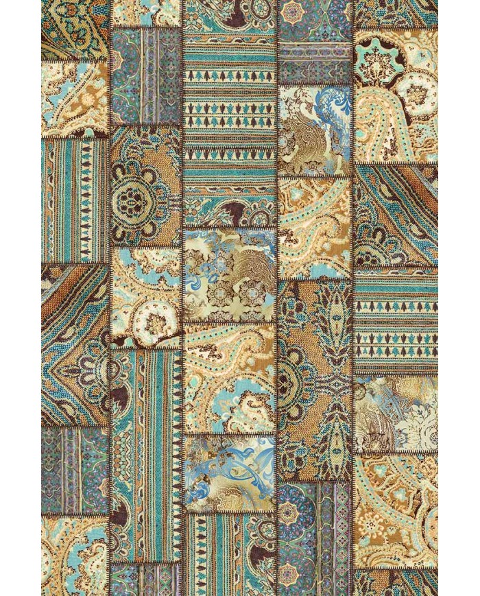 Node Patchwork Desenli Pamuk Tabanlı Yıkanabilen Kaydırmaz Antibakteriyel Şönil Salon Halısı