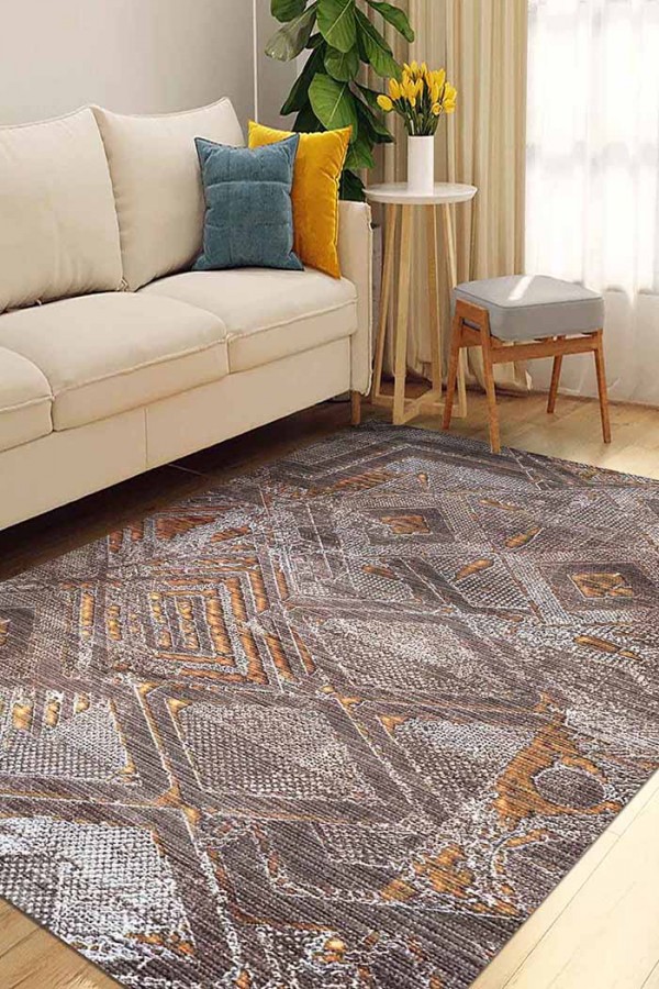 Norton Desenli Pamuk Tabanlı Yıkanabilen Kaydırmaz Antibakteriyel Şönil Salon Halısı