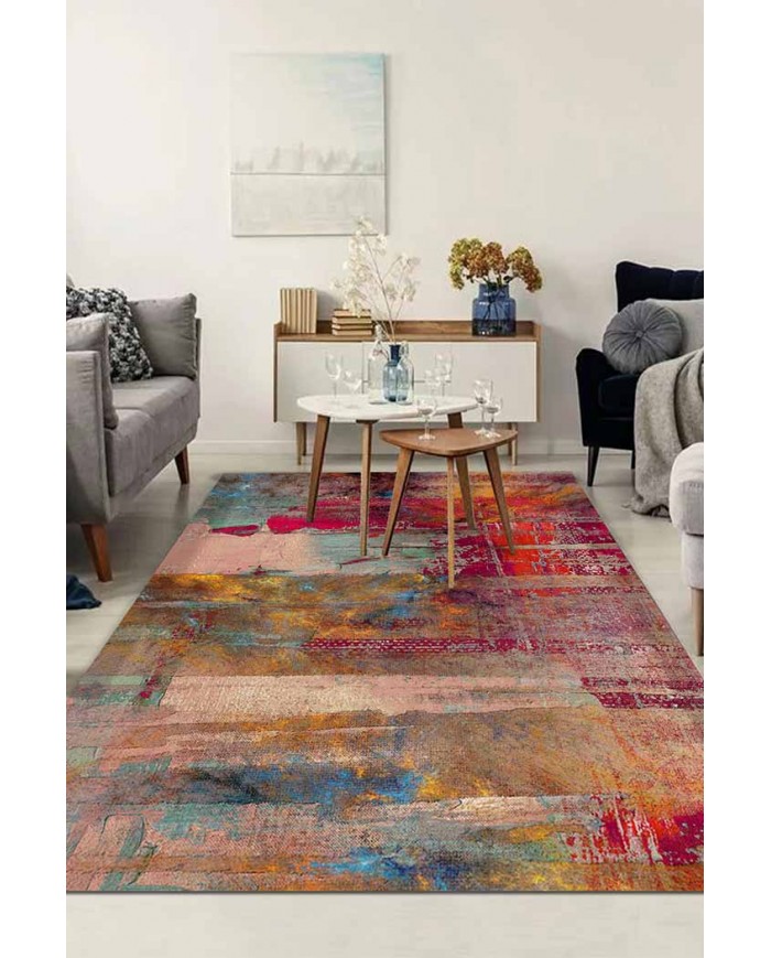 Pablo Desenli Pamuk Tabanlı Yıkanabilen Kaydırmaz Antibakteriyel Şönil Salon Halısı