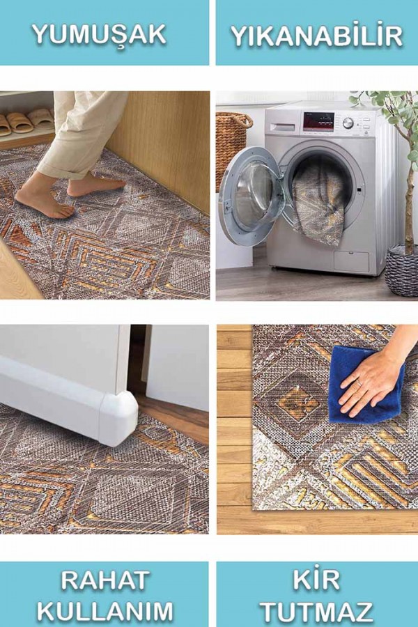 Norton Desenli Pamuk Tabanlı Yıkanabilen Kaydırmaz Antibakteriyel Şönil Salon Halısı