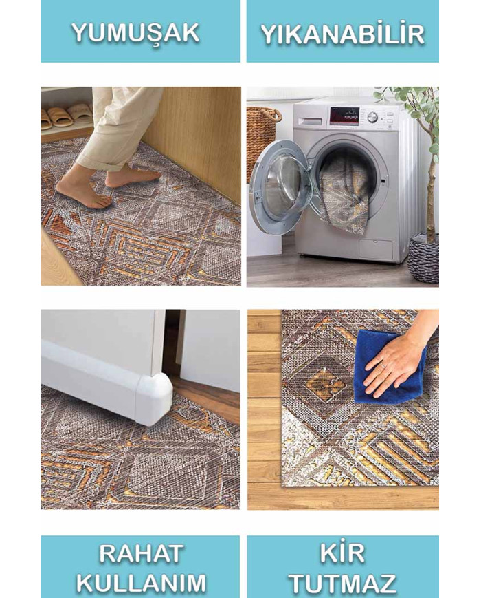 Norton Desenli Pamuk Tabanlı Yıkanabilen Kaydırmaz Antibakteriyel Şönil Salon Halısı