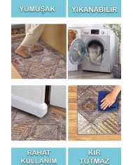 Norton Desenli Pamuk Tabanlı Yıkanabilen Kaydırmaz Antibakteriyel Şönil Salon Halısı