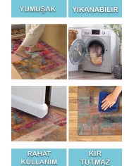 Pablo Desenli Pamuk Tabanlı Yıkanabilen Kaydırmaz Antibakteriyel Şönil Salon Halısı