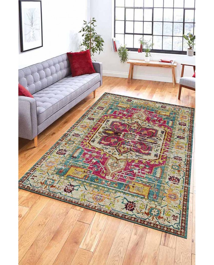 Petiax Pamuk Tabanlı Yıkanabilen Kaydırmaz Antibakteriyel Şönil Salon Halısı