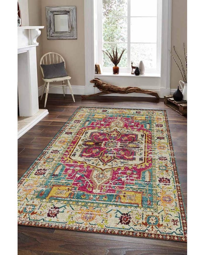 Petiax Pamuk Tabanlı Yıkanabilen Kaydırmaz Antibakteriyel Şönil Salon Halısı