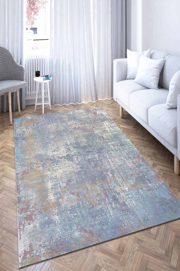 Pia Desenli Pamuk Tabanlı Yıkanabilen Kaydırmaz Antibakteriyel Şönil Salon Halısı