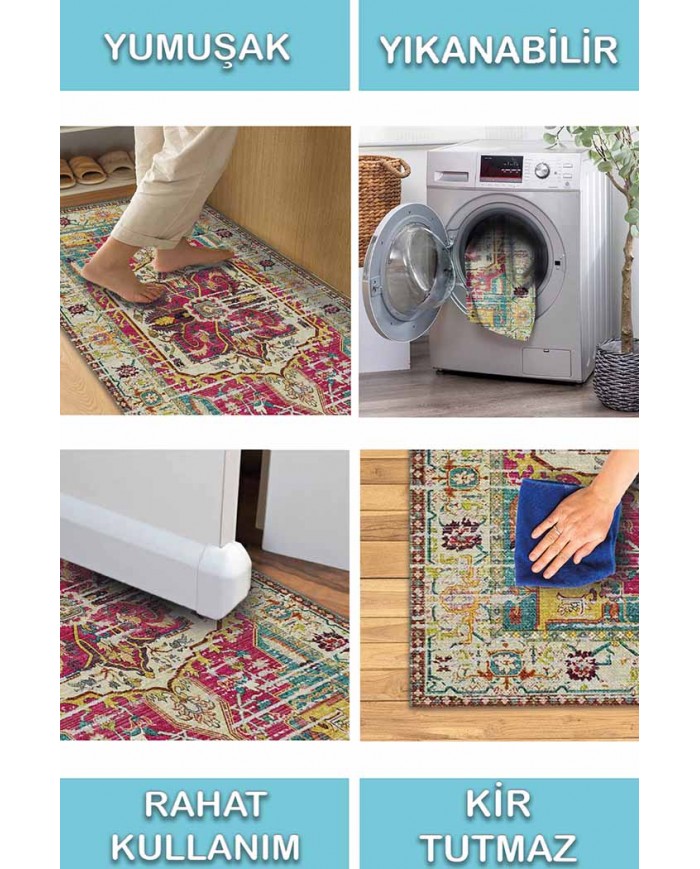 Petiax Pamuk Tabanlı Yıkanabilen Kaydırmaz Antibakteriyel Şönil Salon Halısı