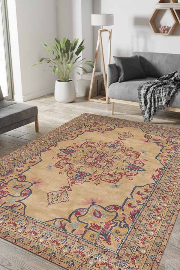 Pojix Pamuk Tabanlı Yıkanabilen Kaydırmaz Antibakteriyel Şönil Salon Halısı