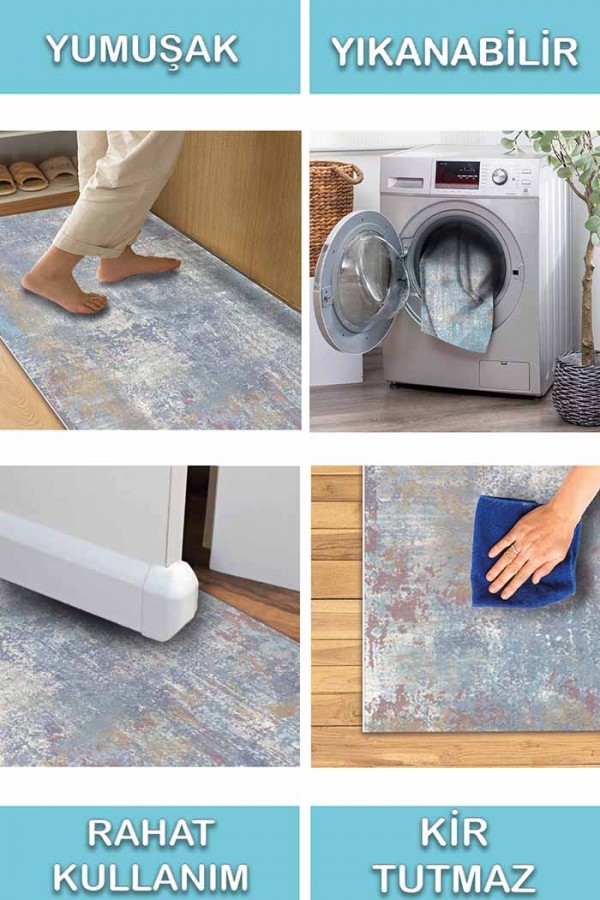 Pia Desenli Pamuk Tabanlı Yıkanabilen Kaydırmaz Antibakteriyel Şönil Salon Halısı