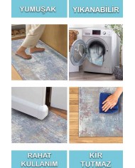 Pia Desenli Pamuk Tabanlı Yıkanabilen Kaydırmaz Antibakteriyel Şönil Salon Halısı