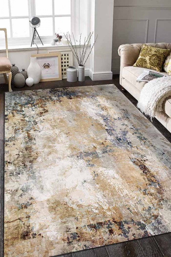 Porter Desenli Pamuk Tabanlı Yıkanabilen Kaydırmaz Antibakteriyel Şönil Salon Halısı