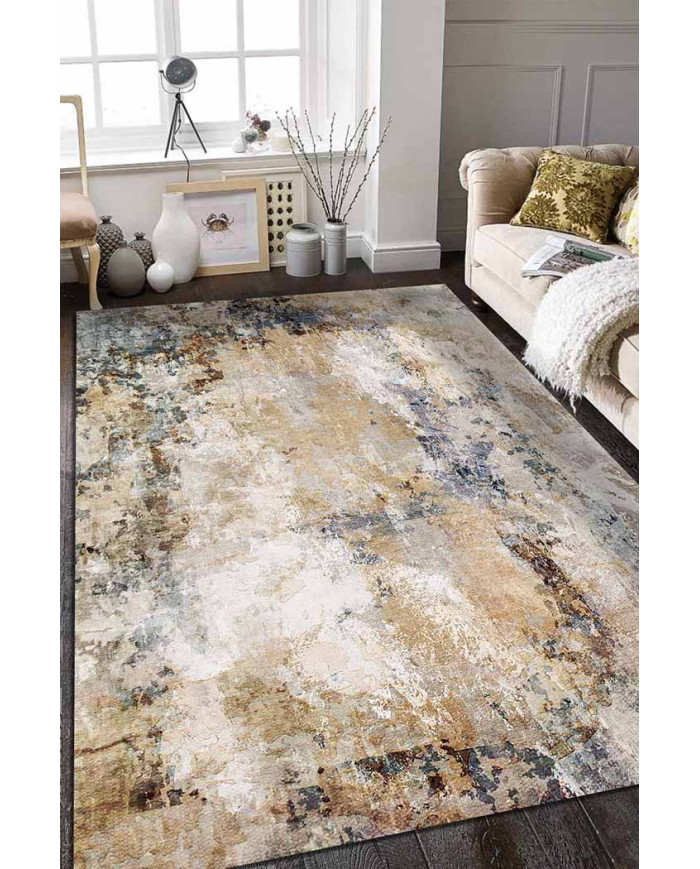 Porter Desenli Pamuk Tabanlı Yıkanabilen Kaydırmaz Antibakteriyel Şönil Salon Halısı