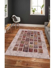 Puzzle Eskitme Desenli Pamuk Tabanlı Yıkanabilen Kaydırmaz Antibakteriyel Şönil Salon Halısı