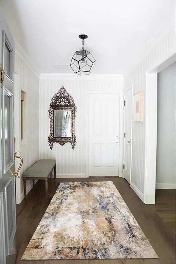 Porter Desenli Pamuk Tabanlı Yıkanabilen Kaydırmaz Antibakteriyel Şönil Salon Halısı