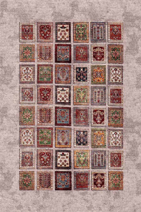 Puzzle Eskitme Desenli Pamuk Tabanlı Yıkanabilen Kaydırmaz Antibakteriyel Şönil Salon Halısı