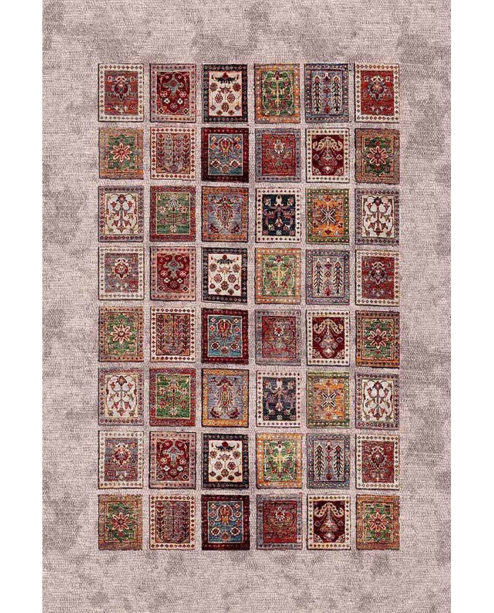 Puzzle Eskitme Desenli Pamuk Tabanlı Yıkanabilen Kaydırmaz Antibakteriyel Şönil Salon Halısı