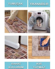 Puzzle Eskitme Desenli Pamuk Tabanlı Yıkanabilen Kaydırmaz Antibakteriyel Şönil Salon Halısı