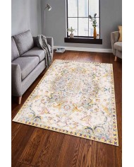 Renne Desenli Pamuk Tabanlı Yıkanabilen Kaydırmaz Antibakteriyel Şönil Salon Halısı