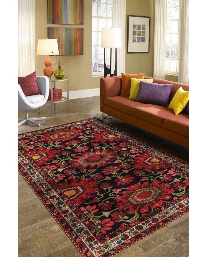 Rebecca Eskitme Desenli Pamuk Tabanlı Yıkanabilen Kaydırmaz Antibakteriyel Şönil Salon Halısı