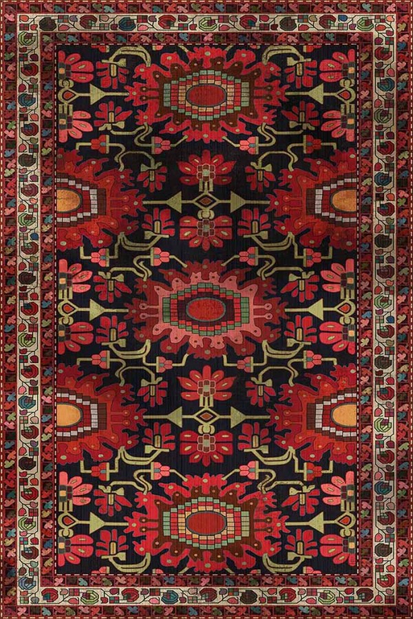 Rebecca Eskitme Desenli Pamuk Tabanlı Yıkanabilen Kaydırmaz Antibakteriyel Şönil Salon Halısı