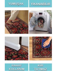 Rebecca Eskitme Desenli Pamuk Tabanlı Yıkanabilen Kaydırmaz Antibakteriyel Şönil Salon Halısı