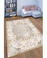 Renne Desenli Pamuk Tabanlı Yıkanabilen Kaydırmaz Antibakteriyel Şönil Salon Halısı